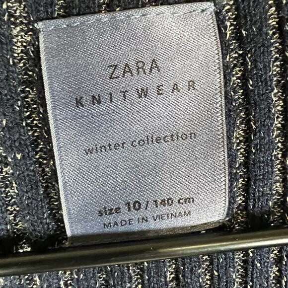 Zara Knitwear Winter Blue Gold Ribbed Long Sleeve Button Up Cardigan Size 10 - Picture 4 of 8